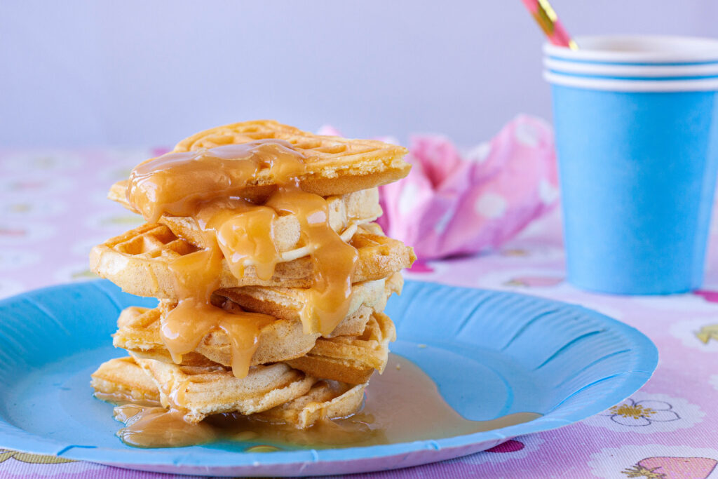 Fluffy Waffles with Evaporated Milk Butterscotch Sauce
